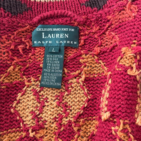 Vintage Ralph Lauren Hand Knit Sweater Coat Southwestern Tribal Cardigan Large - Picture 5 of 5